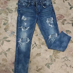 American Eagle Outfitters Ripped Blue Ankle Jeans